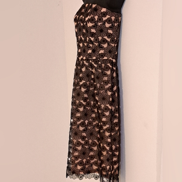 Mark Shale Strapless Black & Brown Organza Lace Overlay Lined Dress Misses 8 - Picture 5 of 9